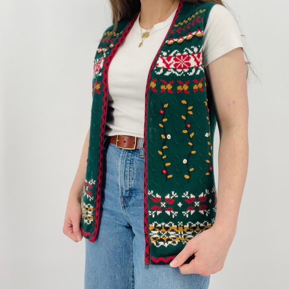 SOLD vintage fair isle cottagecore zip up sweater vest ramie cotton blend M - Picture 7 of 7